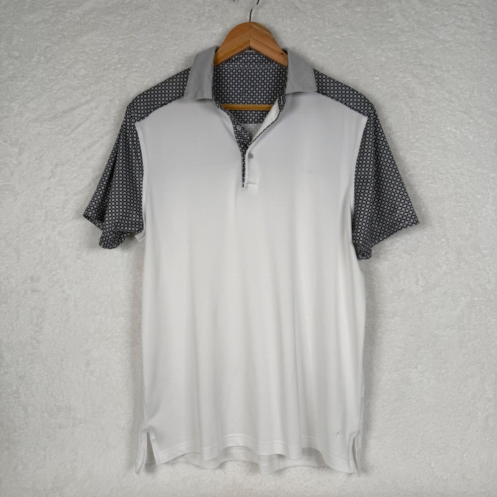 Head Golf Polo Shirt Mens L White grey‎ Black Geometric Performance Short Sleeve